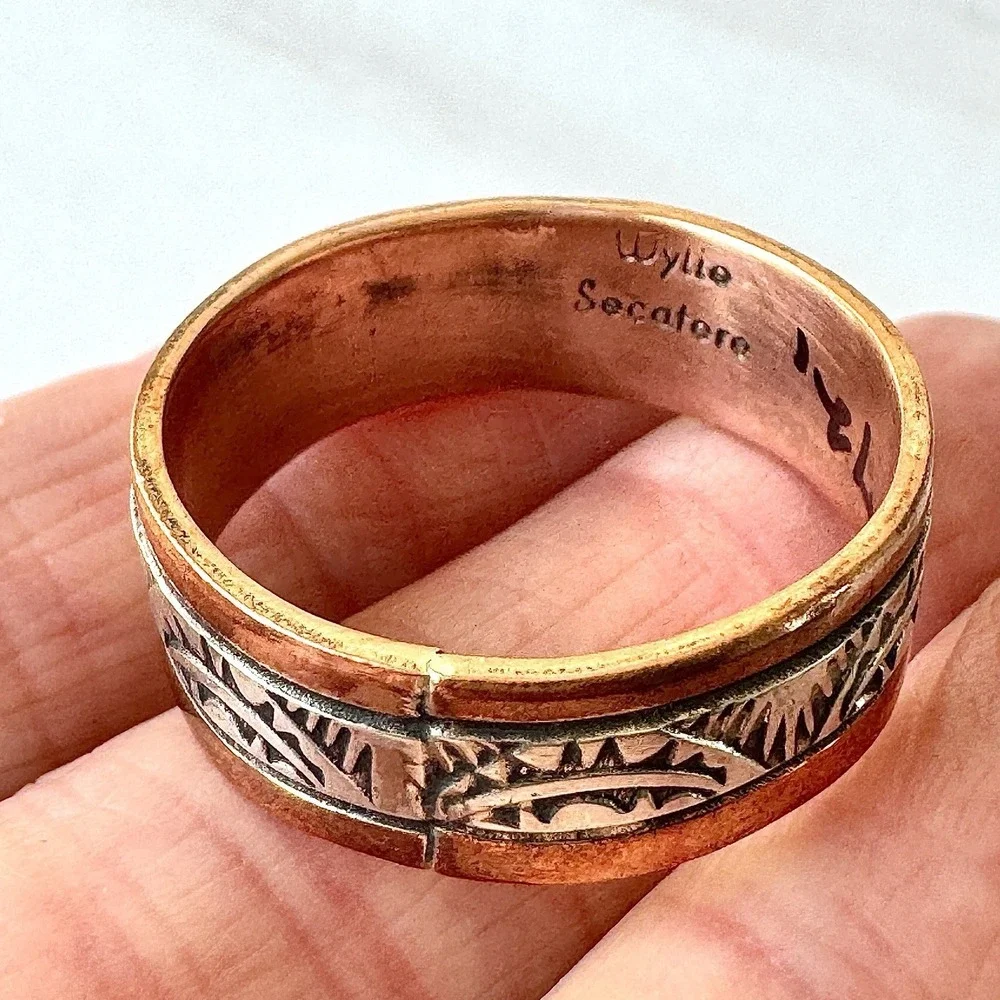 Mens Navajo Sterling Copper Wedding Band Sz 14 Ring Signed Secatero Native Amer